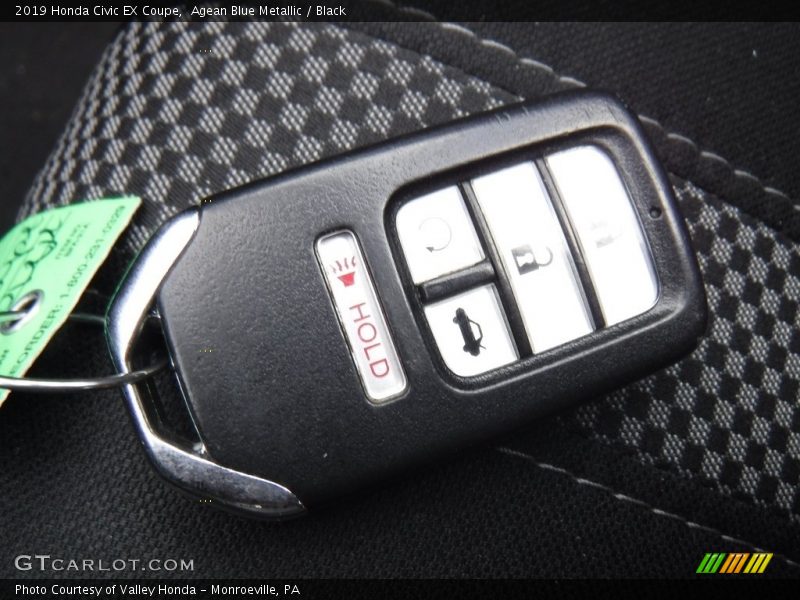 Agean Blue Metallic / Black 2019 Honda Civic EX Coupe