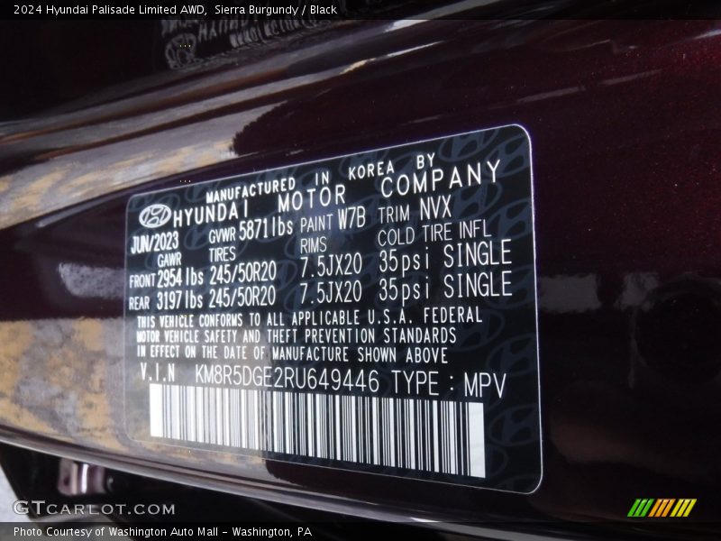 Sierra Burgundy / Black 2024 Hyundai Palisade Limited AWD