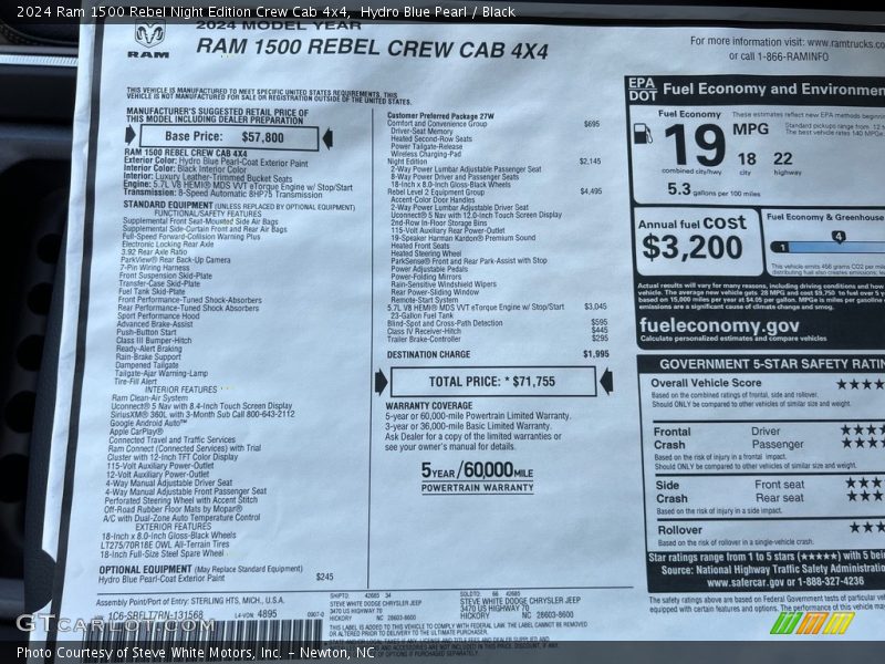 Hydro Blue Pearl / Black 2024 Ram 1500 Rebel Night Edition Crew Cab 4x4