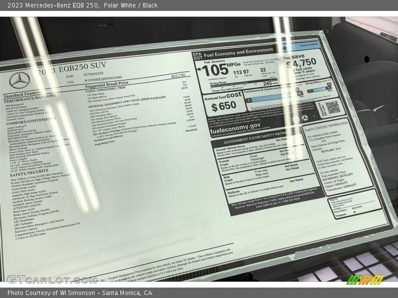  2023 EQB 250 Window Sticker