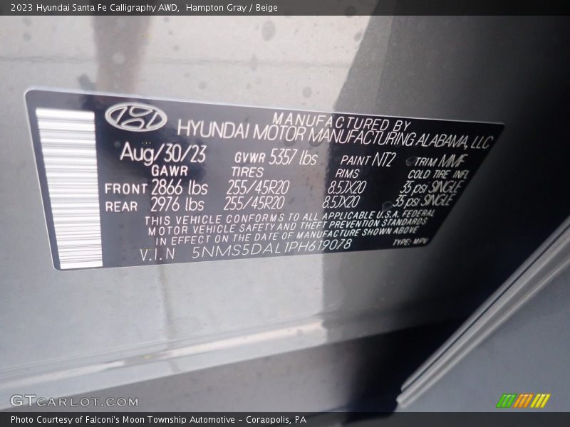 2023 Santa Fe Calligraphy AWD Hampton Gray Color Code NT2