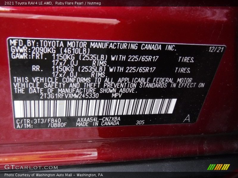 2021 RAV4 LE AWD Ruby Flare Pearl Color Code 3T3