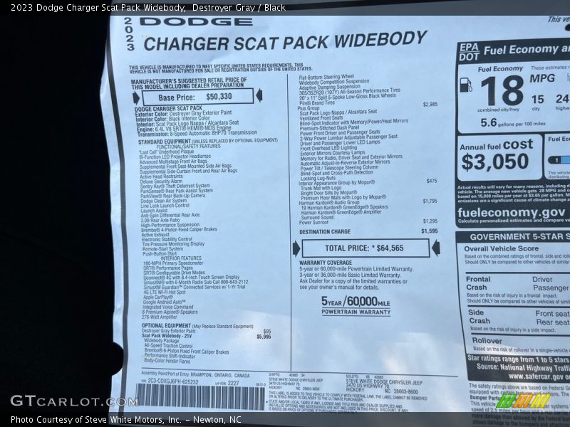  2023 Charger Scat Pack Widebody Window Sticker