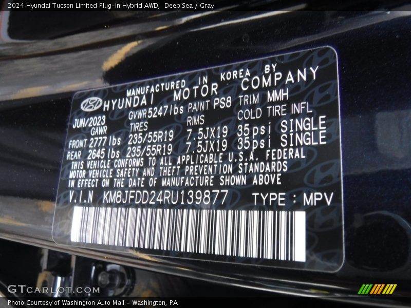 2024 Tucson Limited Plug-In Hybrid AWD Deep Sea Color Code PS8