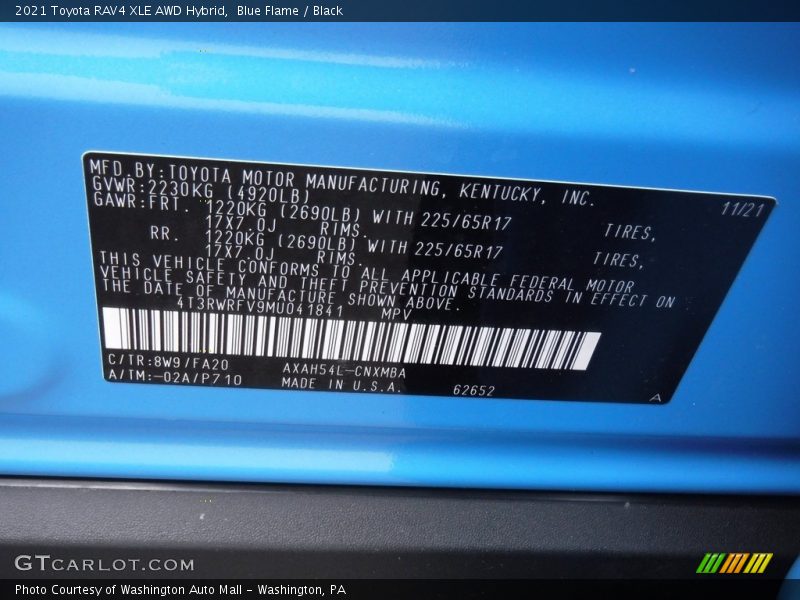 2021 RAV4 XLE AWD Hybrid Blue Flame Color Code 8W9
