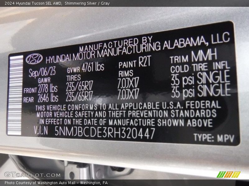 Shimmering Silver / Gray 2024 Hyundai Tucson SEL AWD