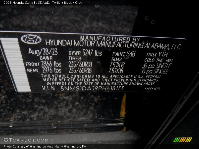 Twilight Black / Gray 2023 Hyundai Santa Fe SE AWD