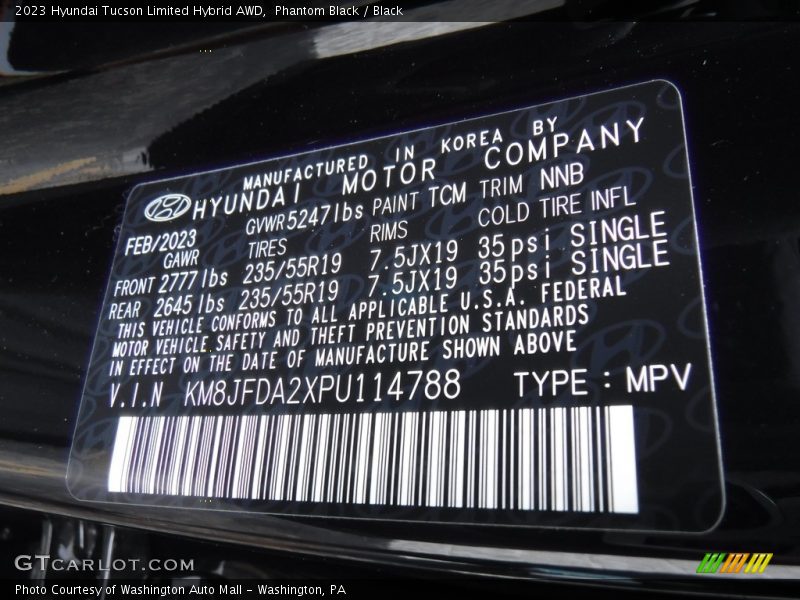 2023 Tucson Limited Hybrid AWD Phantom Black Color Code TCM