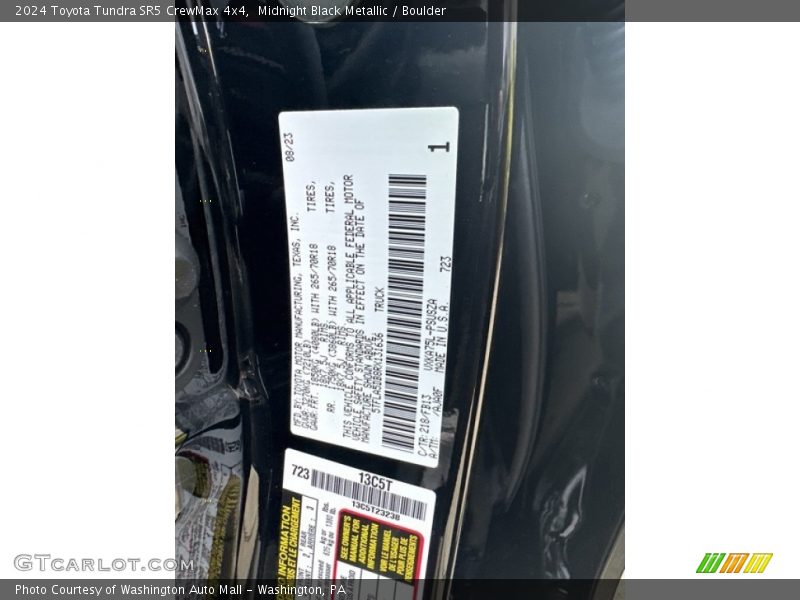 2024 Tundra SR5 CrewMax 4x4 Midnight Black Metallic Color Code 218