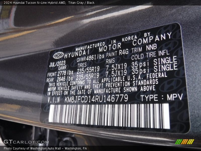 2024 Tucson N-Line Hybrid AWD Titan Gray Color Code R4G