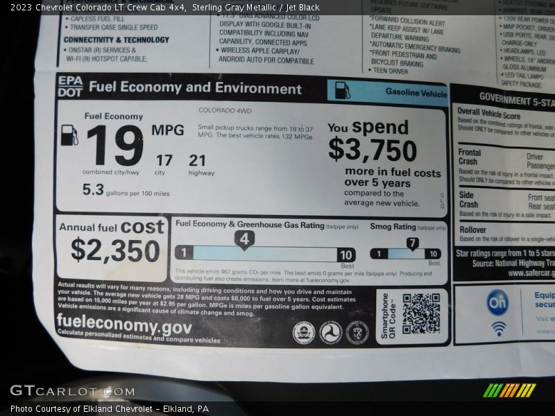 Sterling Gray Metallic / Jet Black 2023 Chevrolet Colorado LT Crew Cab 4x4