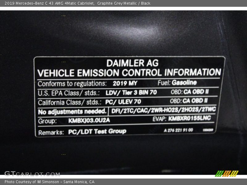 Info Tag of 2019 C 43 AMG 4Matic Cabriolet
