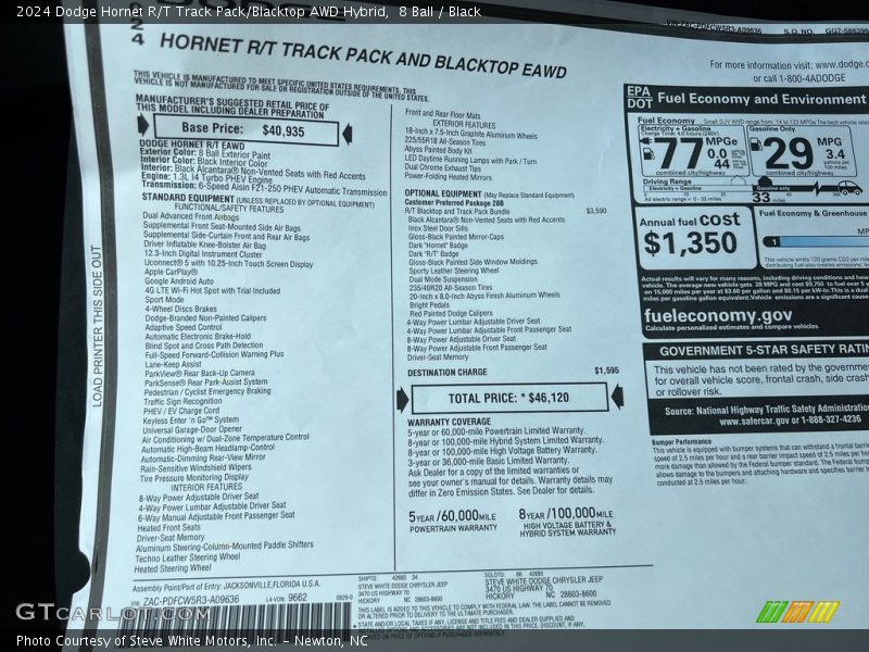  2024 Hornet R/T Track Pack/Blacktop AWD Hybrid Window Sticker