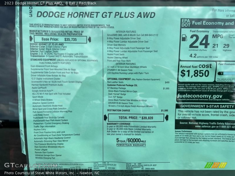  2023 Hornet GT Plus AWD Window Sticker