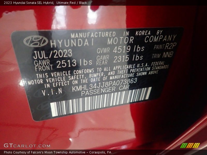 Ultimate Red / Black 2023 Hyundai Sonata SEL Hybrid