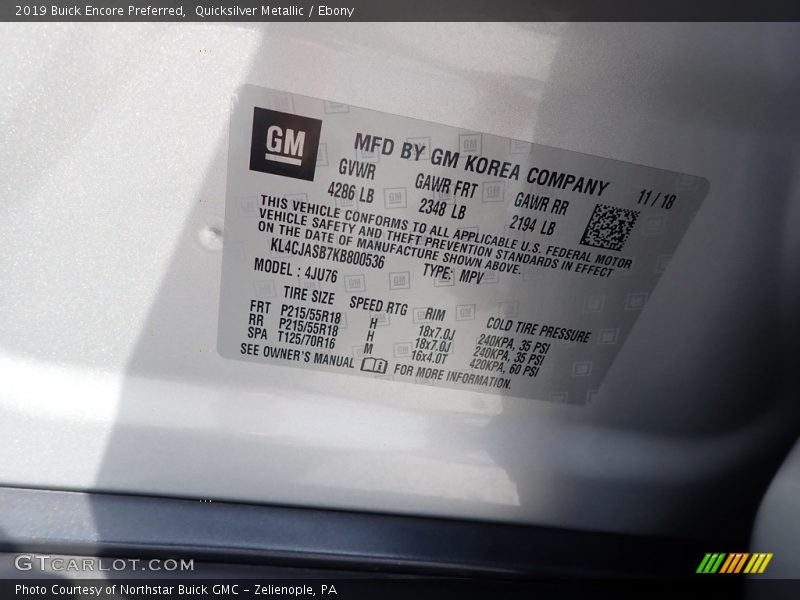 Quicksilver Metallic / Ebony 2019 Buick Encore Preferred