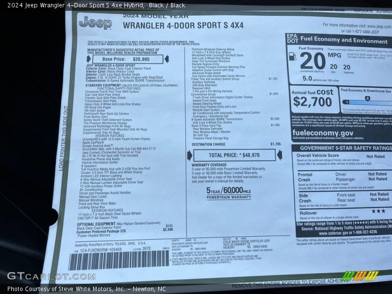  2024 Wrangler 4-Door Sport S 4xe Hybrid Window Sticker