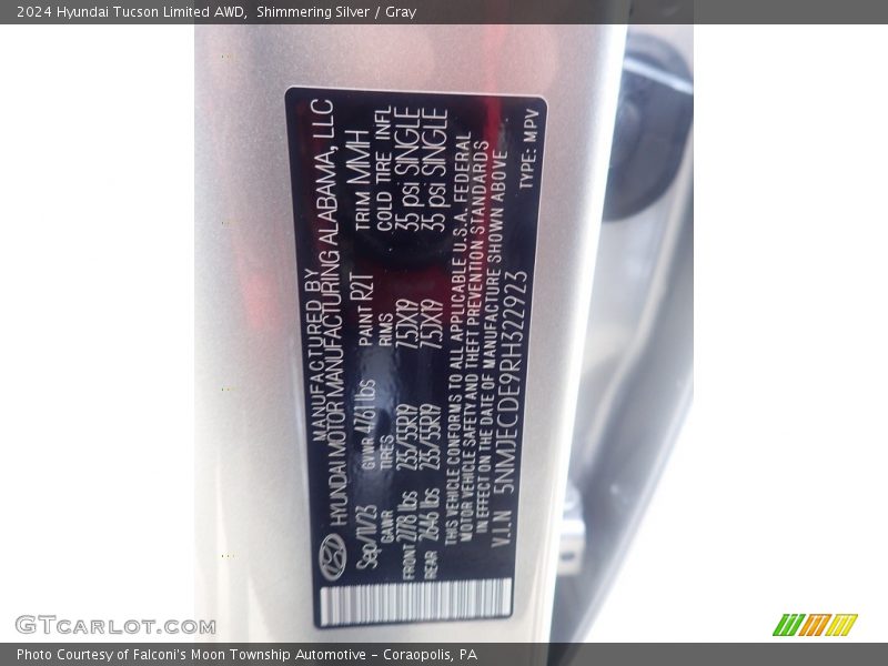 2024 Tucson Limited AWD Shimmering Silver Color Code R2T