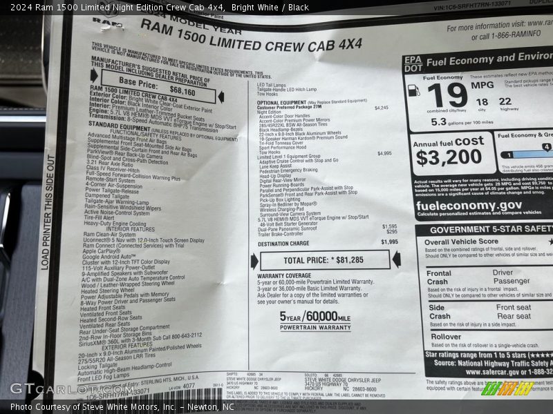  2024 1500 Limited Night Edition Crew Cab 4x4 Window Sticker