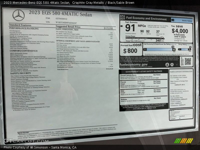  2023 EQS 580 4Matic Sedan Window Sticker