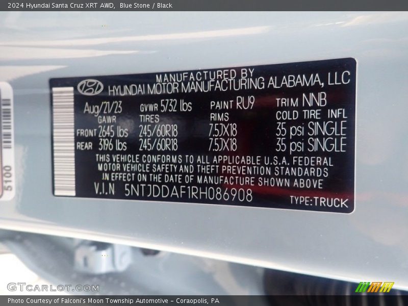 2024 Santa Cruz XRT AWD Blue Stone Color Code RU9