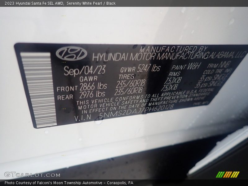 2023 Santa Fe SEL AWD Serenity White Pearl Color Code W6H