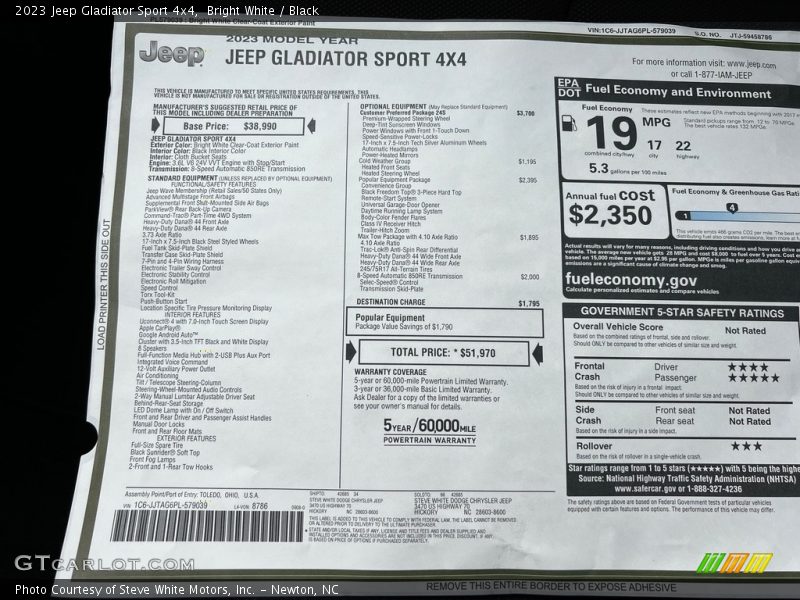  2023 Gladiator Sport 4x4 Window Sticker