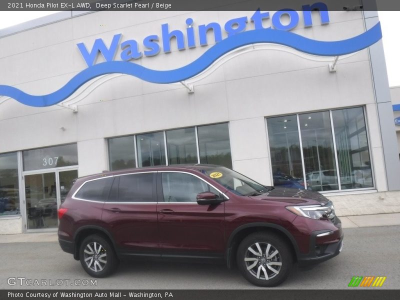 Deep Scarlet Pearl / Beige 2021 Honda Pilot EX-L AWD