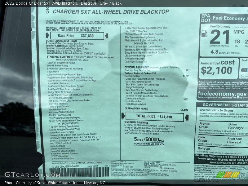  2023 Charger SXT AWD Blacktop Window Sticker