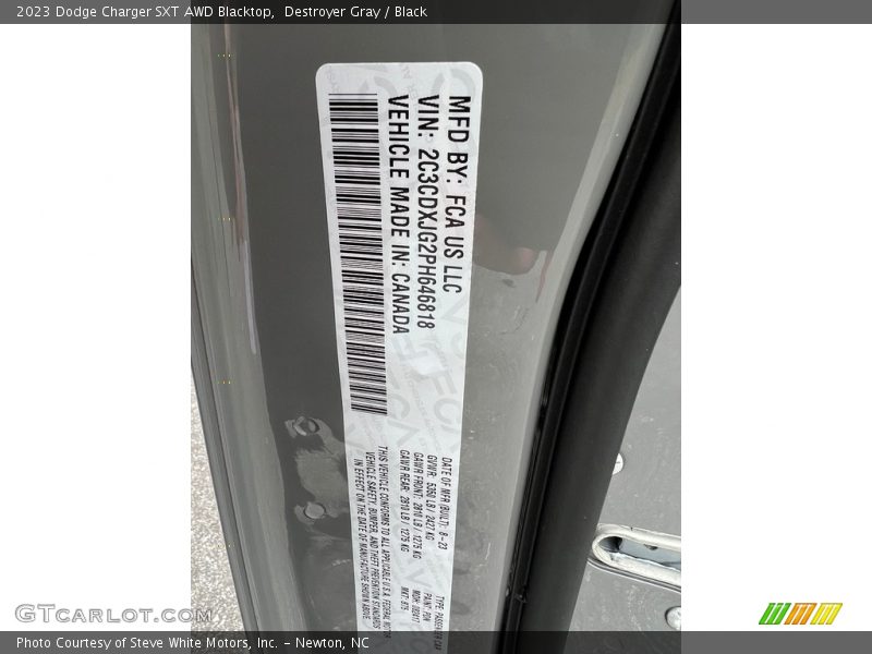 2023 Charger SXT AWD Blacktop Destroyer Gray Color Code PDN