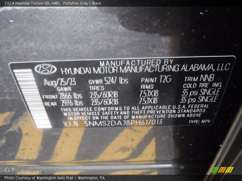 2024 Tucson SEL AWD Portofino Gray Color Code T2G