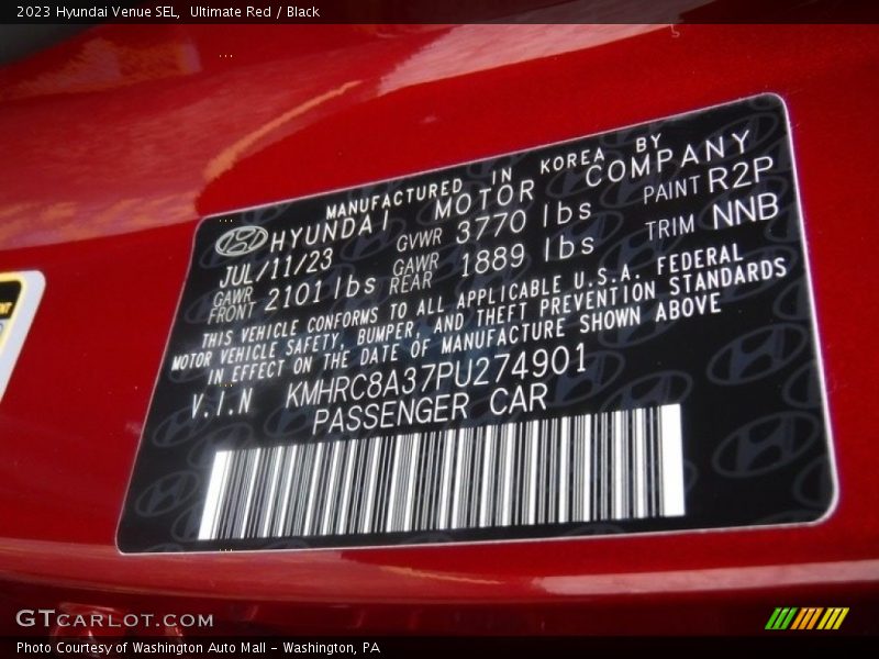 Ultimate Red / Black 2023 Hyundai Venue SEL