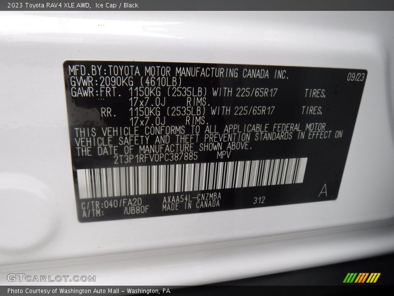 2023 RAV4 XLE AWD Ice Cap Color Code 040