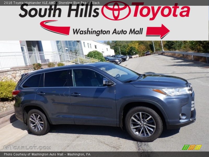 Shoreline Blue Pearl / Black 2018 Toyota Highlander XLE AWD