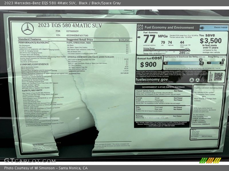  2023 EQS 580 4Matic SUV Window Sticker