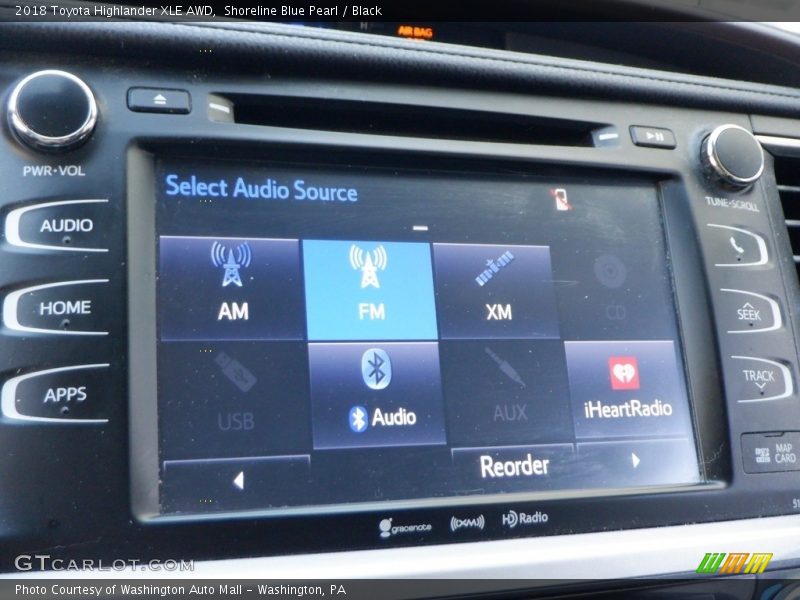 Shoreline Blue Pearl / Black 2018 Toyota Highlander XLE AWD