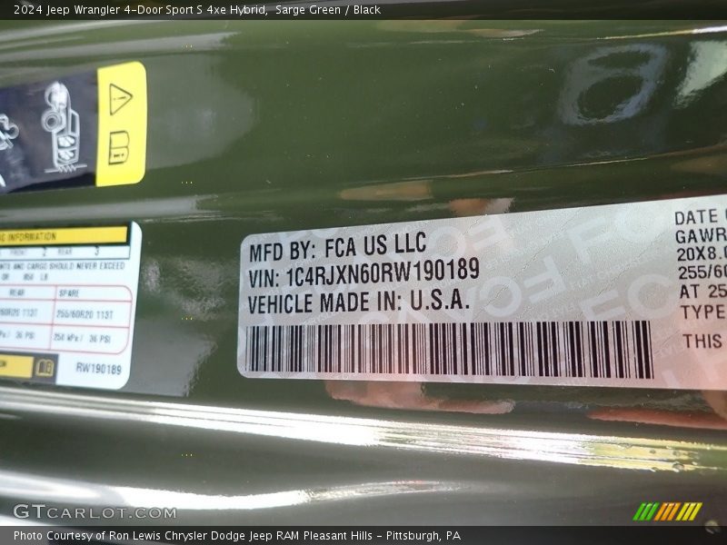 Sarge Green / Black 2024 Jeep Wrangler 4-Door Sport S 4xe Hybrid