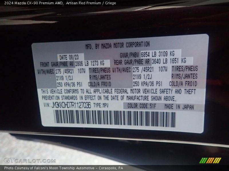 2024 CX-90 Premium AWD Artisan Red Premium Color Code 51F