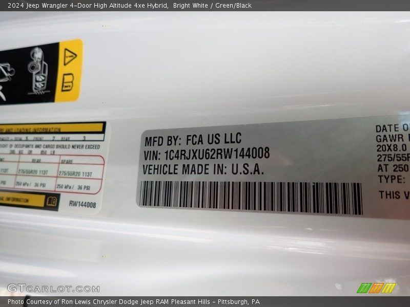 Bright White / Green/Black 2024 Jeep Wrangler 4-Door High Altitude 4xe Hybrid