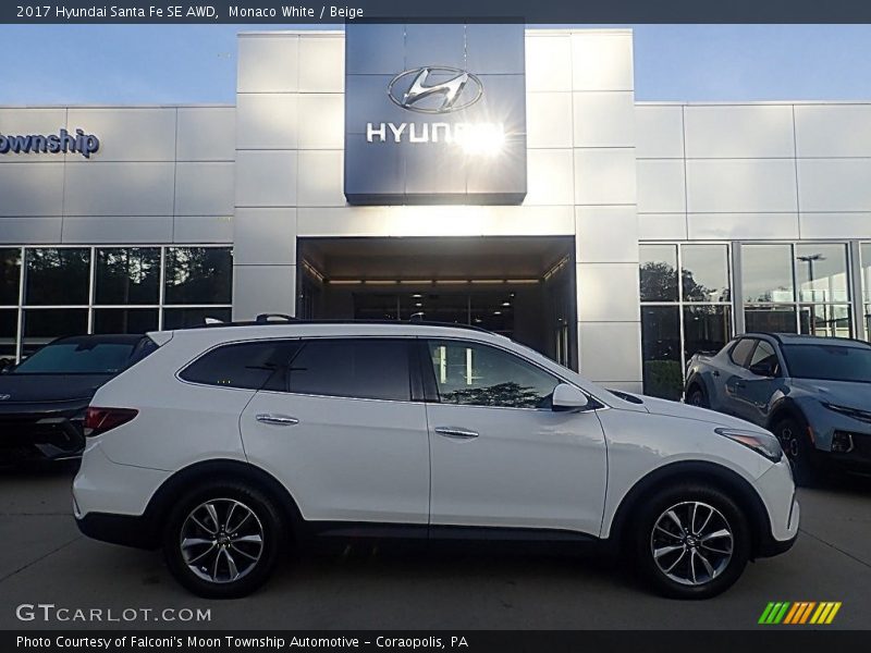 Monaco White / Beige 2017 Hyundai Santa Fe SE AWD
