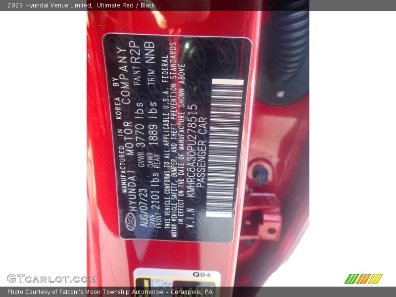 Ultimate Red / Black 2023 Hyundai Venue Limited