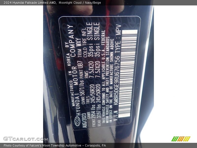 Moonlight Cloud / Navy/Beige 2024 Hyundai Palisade Limited AWD
