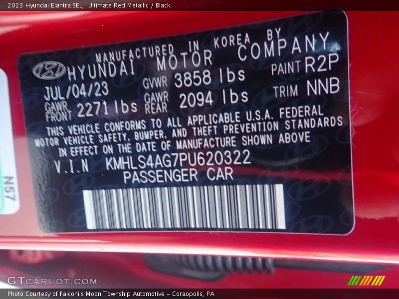 2023 Elantra SEL Ultimate Red Metallic Color Code R2P