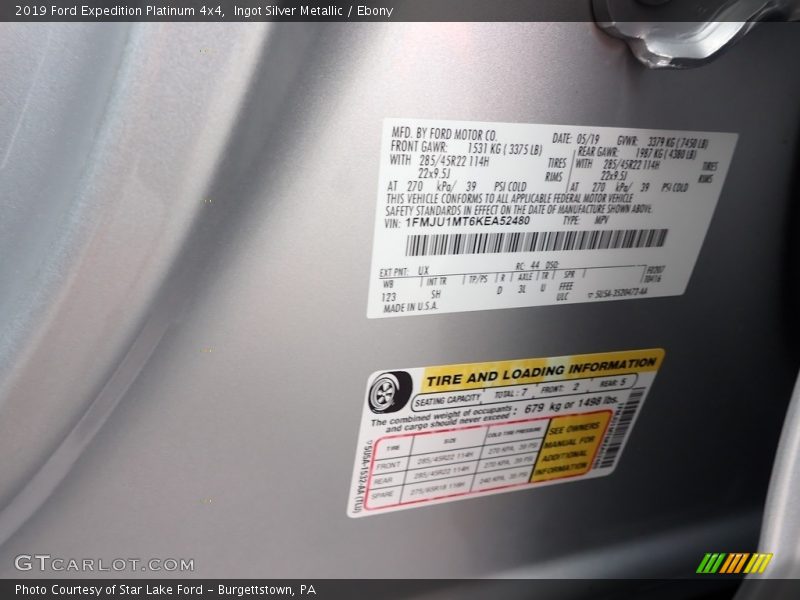 2019 Expedition Platinum 4x4 Ingot Silver Metallic Color Code UX