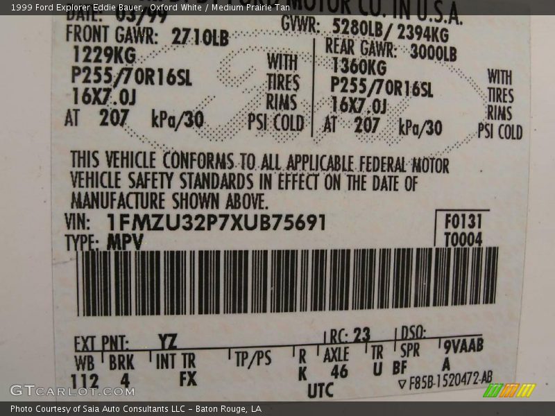 Oxford White / Medium Prairie Tan 1999 Ford Explorer Eddie Bauer
