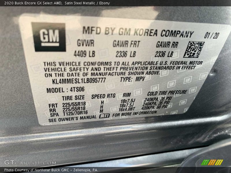 Satin Steel Metallic / Ebony 2020 Buick Encore GX Select AWD