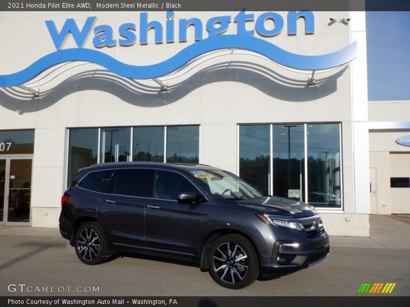 Modern Steel Metallic / Black 2021 Honda Pilot Elite AWD