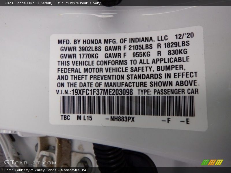 Platinum White Pearl / Ivory 2021 Honda Civic EX Sedan