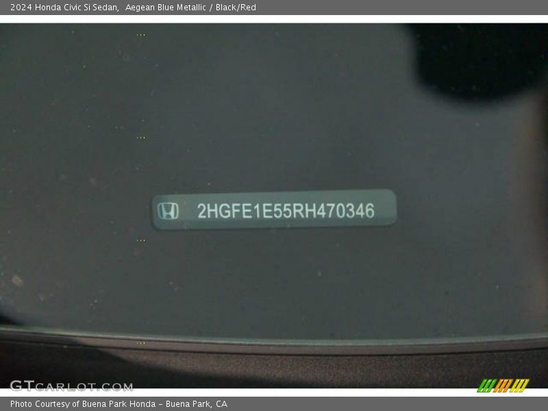 Aegean Blue Metallic / Black/Red 2024 Honda Civic Si Sedan
