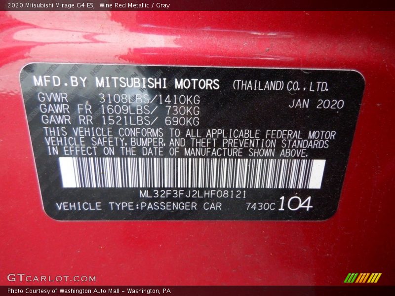 Wine Red Metallic / Gray 2020 Mitsubishi Mirage G4 ES